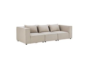 4262437180496 - modulares Sofa Domas M - Couch Wohnzimmer - 3 Sitzer mit Lehnen & Kissen - Stoff Beige