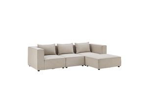 4262437180502 - modulares Sofa Domas L - Couch Wohnzimmer - 3 Sitzer - Ottomane & Kissen - Stoff Beige