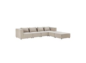 4262437180526 - modulares Sofa Domas XXL - Couch Wohnzimmer - 2 Ottomanen Lehnen & Kissen - Stoff Beige