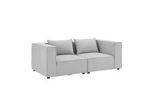 4262437180571 - modulares Sofa Domas S - Couch Wohnzimmer - 2 Sitzer mit Lehnen & Kissen - Stoff Hellgrau