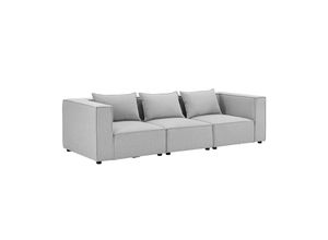 4262437180588 - modulares Sofa Domas M - Couch Wohnzimmer - 3 Sitzer mit Lehnen & Kissen - Stoff Hellgrau