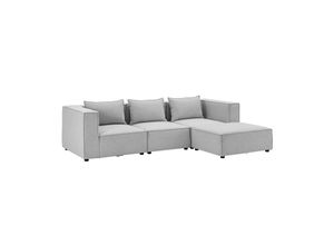 4262437180595 - modulares Sofa Domas L - Couch Wohnzimmer - 3 Sitzer - Ottomane & Kissen - Stoff Hellgrau