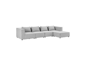 4262437180601 - modulares Sofa Domas XL - Couch Wohnzimmer - 4 Sitzer - Ottomane & Kissen - Stoff Hellgrau