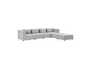 4262437180618 - modulares Sofa Domas XXL - Couch Wohnzimmer - 2 Ottomanen Lehnen & Kissen - Stoff Hellgrau