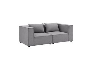 4262437180663 - modulares Sofa Domas S - Couch Wohnzimmer - 2 Sitzer mit Lehnen & Kissen - Stoff Dunkelgrau