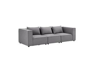 4262437180670 - modulares Sofa Domas M - Couch Wohnzimmer - 3 Sitzer mit Lehnen & Kissen - Stoff Dunkelgrau