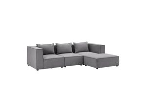 4262437180687 - modulares Sofa Domas L - Couch Wohnzimmer - 3 Sitzer - Ottomane & Kissen - Stoff Dunkelgrau