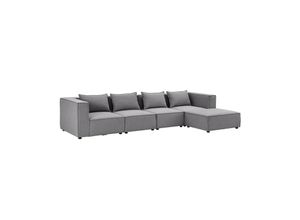 4262437180694 - modulares Sofa Domas XL - Couch Wohnzimmer - 4 Sitzer - Ottomane & Kissen - Stoff Dunkelgrau