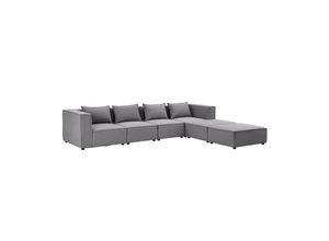 4262437180700 - modulares Sofa Domas XXL - Couch Wohnzimmer - 2 Ottomanen Lehnen & Kissen - Stoff Dunkelgrau