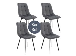 4262437180779 - Esszimmerstühle Blanca 8er Set - Samt Stühle gepolstert - Stuhl für Esszimmer Küche & Wohnzimmer - modern belastbar bis 120 kg Dunkelgrau - Juskys