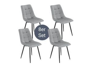 4262437180786 - Esszimmerstühle Blanca 8er Set - Samt Stühle gepolstert - Stuhl für Esszimmer Küche & Wohnzimmer - modern belastbar bis 120 kg Hellgrau - Juskys