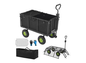 4262437180861 - Metall Gartenwagen 350 kg belastbar - Luftreifen Plane & Handschuhe - Bollerwagen faltbar