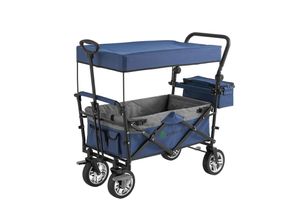 4262437180939 - Bollerwagen mit Dach & Tasche - Wagen bis 120 kg belastbar - Handwagen faltbar - Blau   Grau