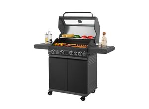 4262437181202 - BBQ Gasgrill Savannah - 4 Brenner & 1 Seitenbrenner - Stahl Grill mit Gusseisen Grillrost