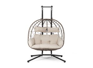 4262437181349 - Doppelhängesessel Aria - Polyrattan Hängesessel mit Gestell & Kissen - 2 Personen - Beige