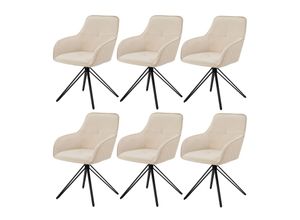 4262437181554 - Drehstuhl Clyde 6er Set mit Armlehne - Stoff Bezug - Esszimmerstuhl modern - Polsterstuhl Esszimmer - 120 kg belastbar - Stuhl Samt Beige - Juskys