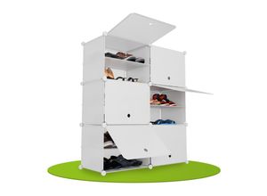 4262437182070 - Schuhschrank mit Würfel & Türen - Kunststoff Schrank für 24 Paar Schuhe - Regal geschlossen - Steckregal Schuhregal - 6er Würfelregal Weiß