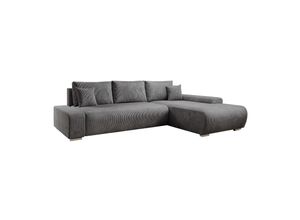 4262437182223 - Sofa Iseo Rechts mit Schlaffunktion - Stoff Couch L Form für Wohnzimmer - Dunkelgrau