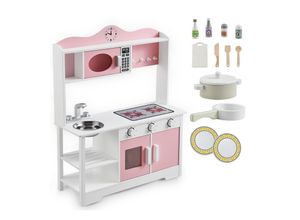 4262437182834 - Kinderküche Jona - Spielküche mit Zubehör - Holz Spielzeug - Küche für Kinder - Weiß Rosa