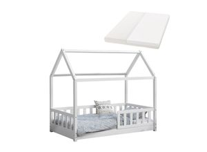 4262437183121 - Kinderbett Marli 80 x 160 cm mit Matratze Gitter Lattenrost & Dach - Bett Weiß