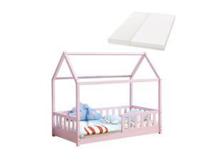 4262437183145 - Kinderbett Marli 80 x 160 cm mit Matratze Gitter Lattenrost & Dach - Bett Rosa