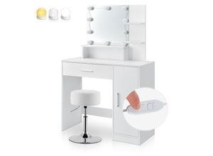 4262437184029 - Schminktisch Zoey mit LED & rundem Drehhocker Tonia - Spiegel Schublade & Schrank - Weiß