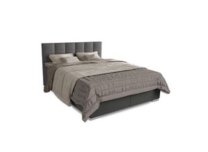 4262437184098 - Boxspringbett Seattle 180x200 cm - hoher Komfort weicher Malmo-Stoff komfortable Einstiegshöhe gepolstertes Kopfteil inkl Topper - Hellgrau