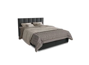 4262437184104 - Boxspringbett Seattle 180x200 cm - hoher Komfort weicher Malmo-Stoff komfortable Einstiegshöhe gepolstertes Kopfteil inkl Topper - Dunkelgrau