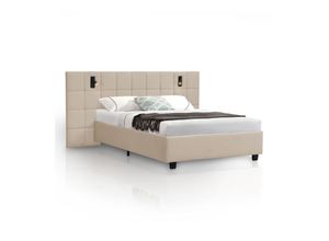 4262437184579 - Polsterbett 140x200 cm Luzano - Bett mit LED Lattenrost & Kopfteil - Bettgestell Samt - Beige