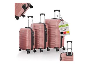 4262437185002 - Hartschale Kofferset Rom Reisekoffer 3 teilig - Zahlenschloss 360° Rollen Teleskopgriff - Rosa