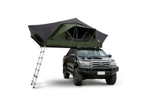 4262437185101 - Autodachzelt Lago 140 x 240 cm - LED-Beleuchtung & Leiter - Schwarz   Olivengrün