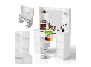 4262437185354 - Schminktisch Malia und Hocker Tonia mit LED-Licht Helligkeit & Farbtemperatur individuell einstellbar viel Stauraum & Spiegel – Weiß 4262437185354 - Schminktisch Malia und Hocker Tonia mit LED-Licht Helligkeit & Farbtemperatur individuell einstellbar viel Stauraum & Spiegel – Weiß