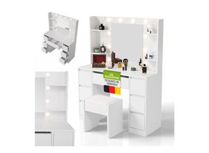 4262437185361 - Schminktisch Malia und Hocker Melly mit LED-Spiegel Helligkeit & Farbtemperatur individuell einstellbar viel Stauraum– Weiß