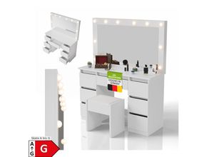 4262437185385 - Schminktisch Lilia mit LED-Spiegel & Hocker Melly 3 Farbmodi & dimmbar viel Stauraum – Weiß