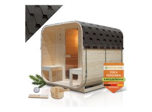 4262437185941 - Fasssauna Nolvik XXL - 6 Personen mit 8 kW Ofen & Zubehör für Garten Cube Design