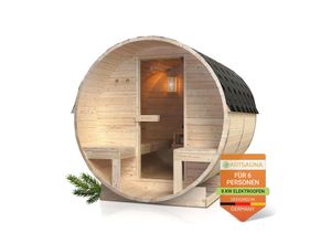 4262437185958 - Fasssauna Spitzbergen 220 mit zwei Bänken - 6 Personen 8 kW Ofen Zubehör - Fichtenholz Sauna