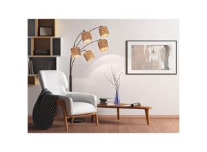 4262442790888 - Meinewunschleuchte - Bogenlampe 5flammig led dimmbar 190cm groß Metall Schwarz Lampenschirme Seegras