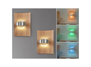 4262442790970 - Meinewunschleuchte - 2er set led Wandlampen Holz mit Schalter dimmbar & rgb Farbwechsel 21cm hoch