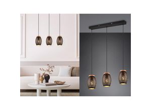 4262442791311 - Meinewunschleuchte - led Balkenpendelleuchte in Schwarz Gold mit ausgefallenem Stanzmuster b 71cm