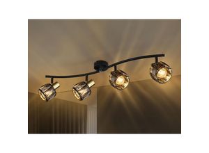 4262442791618 - Meinewunschleuchte - led Deckenstrahler 4-flammig mit Glaskristallen Schwarz Gold Breite 70cm