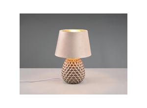 4262442791748 - Meinewunschleuchte - led Retro Tischleuchte mit Samtschirm in Beige Gold Höhe 35cm