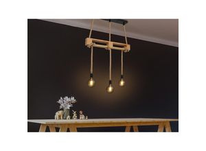 4262442792325 - Meinewunschleuchte - led Balkenpendelleuchte 3-flammig mit Holzbalken und Hanfseil Breite 83cm