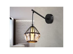 4262442793162 - LED Wandleuchte mit Glaskristallen Metall Schwarz Gold Höhe 25cm