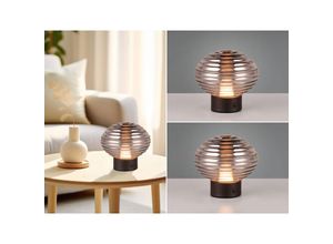 4262442794282 - 2er set Retro Akku Tischleuchten mit Rauchglas Lampenschirm Höhe 14cm