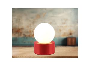 4262442795661 - LED Tischleuchte Retro Style mit Touch-Funktion Glasschirm Weiß Rot Ø12cm