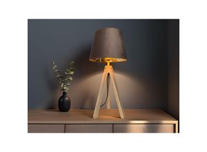 4262442798693 - Meinewunschleuchte - Große Tischlampe mit Dreibein aus Holz Samtschirm Braun Gold Höhe 55cm