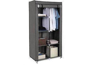 4262442799195 - Setpoint - Stoffkleiderschrank mit 6 Ablagefächern und Kleiderstange Grau Höhe 169cm