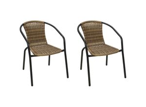 4262445852446 - 2 Stück Bistro Stapelstuhl Stahl   Rattan Schwarz Cappuccino-X58000050-2