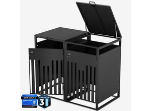 4262453160236 - ALL Premium Mülltonnenbox 2er – Abschließbar & wetterfest für Garten Hof & Straße beliebig erweiterbar legierter Stahl robust & langlebig