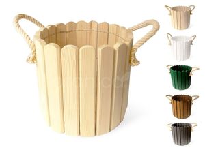 4262471582195 - Floranica Runder Blumentopf aus Holz 33x20cm Natural Imprägniertes Kiefernholz Schutzhülle für Kräut